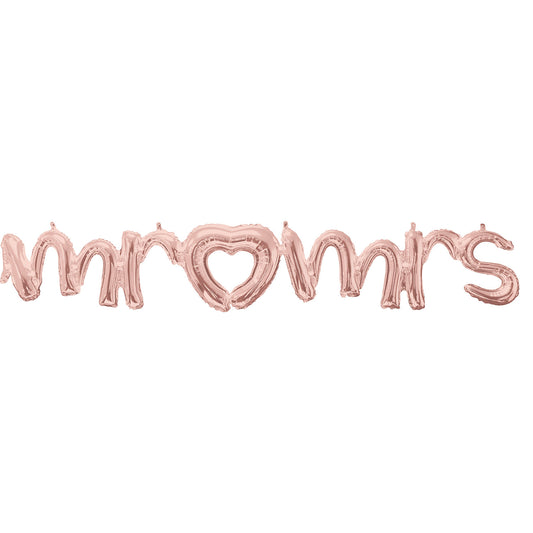 "Mr & Mrs" Rose Gold Script Phrase Foil Balloons 59"/149cm w x 10"/25cm h G50 - 5 PC
