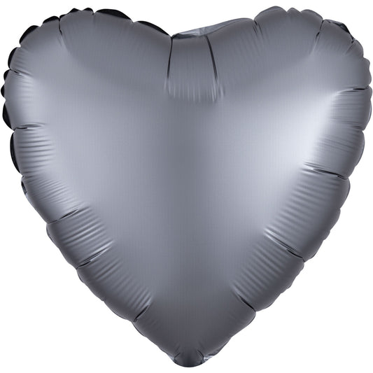 3991702 IP X10 - Graphite Heart Satin Luxe Standard HX Unpackaged Foil Balloons S15 - 10 PC