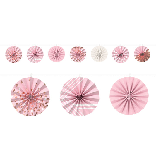 220379 IP X12 - Rose Gold Blush Mini Garland Fans 3.65m - 12 PC