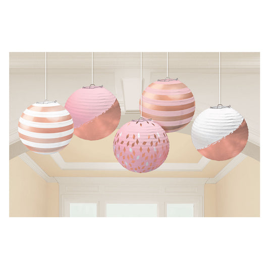 242680 IP X6 - Rose Gold Blush Hot Stamped Paper Lanterns 12cm - 6 PKG/5
