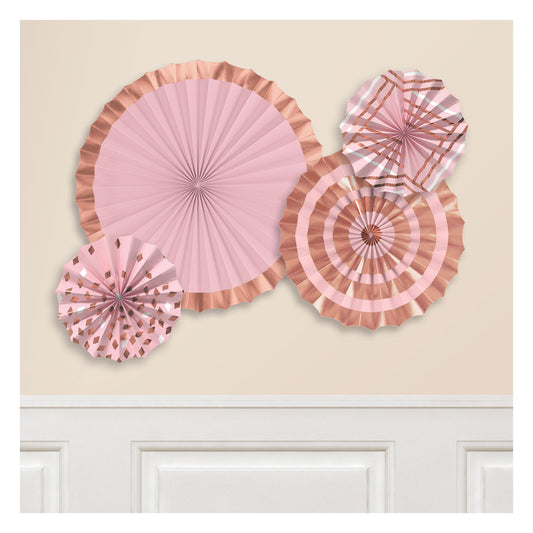 290108 IP X6 - Rose Gold Blush Hot Stamped Paper Fans - 6 PKG/4