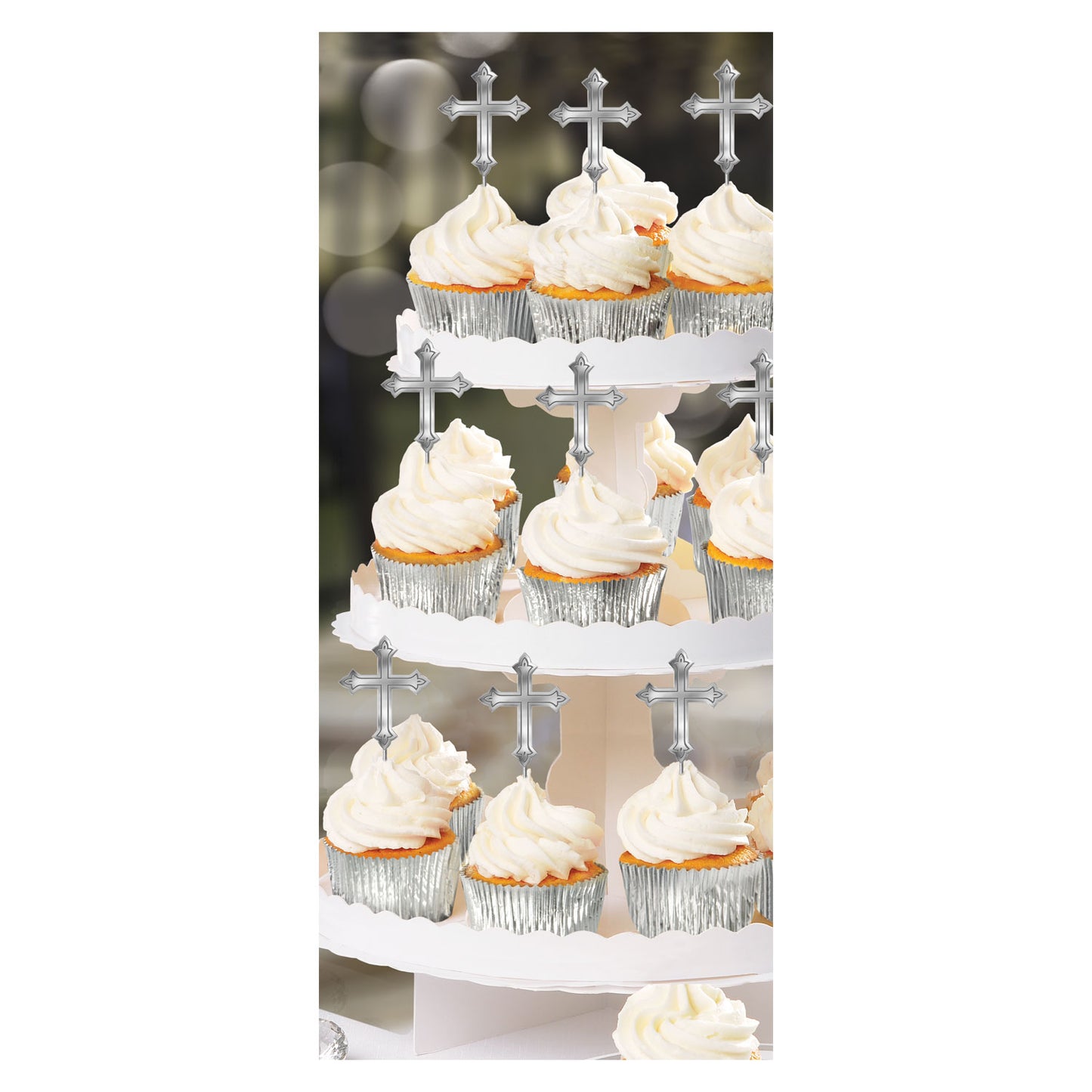 400271 IP X12 - Electroplated Cross Food Picks 3.5cm x 7.6cm - 12 PKG/12