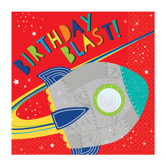 512278 IP X12 - Blast Off Birthday Luncheon Napkins 33cm - 12 PKG/16