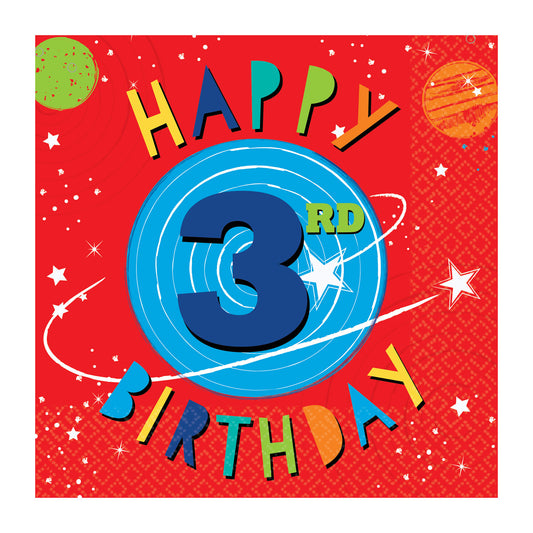 Blast Off 3rd Birthday Luncheon Napkins 33cm - 12 PKG/16