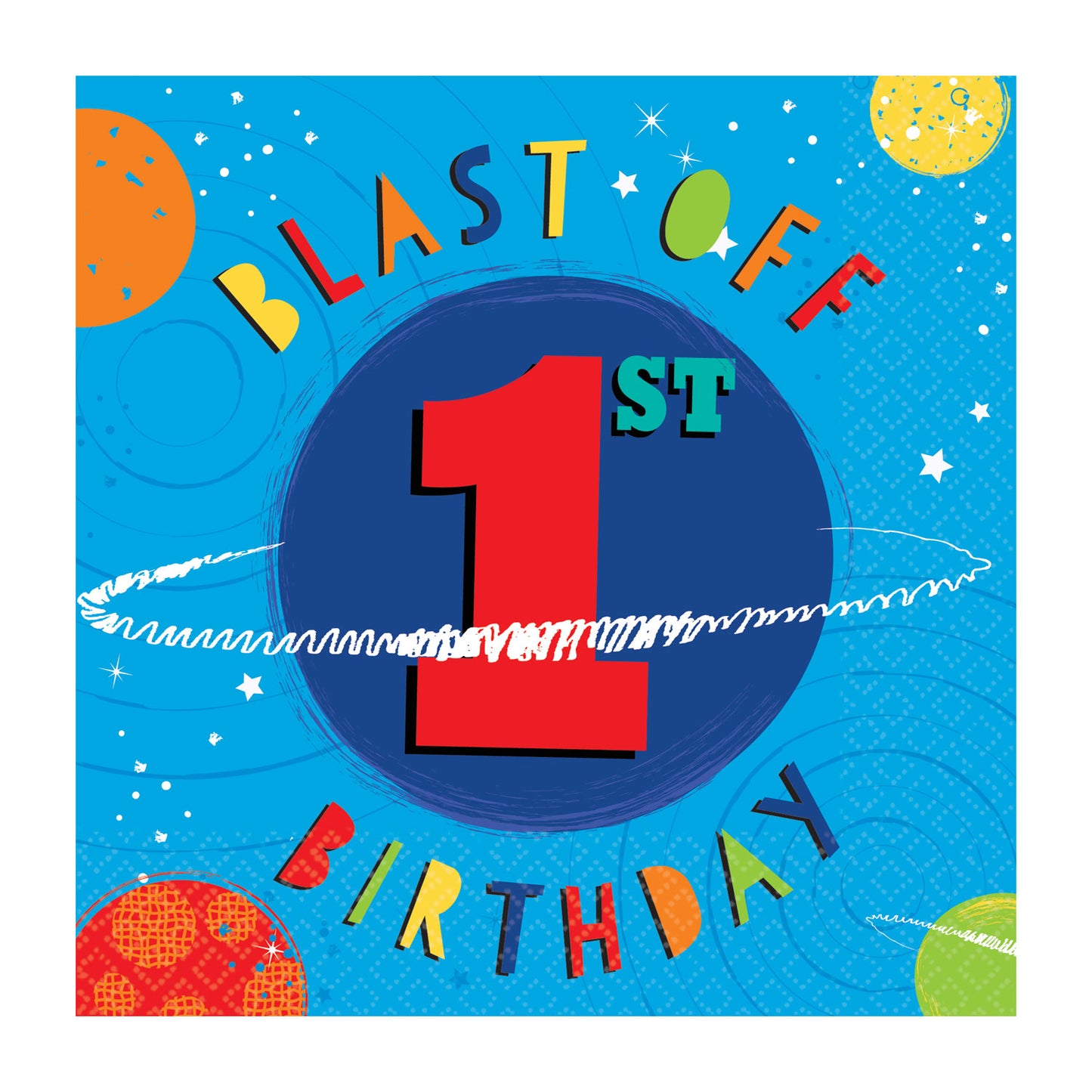 512278 IP X12 - Blast Off Birthday Luncheon Napkins 33cm - 12 PKG/16