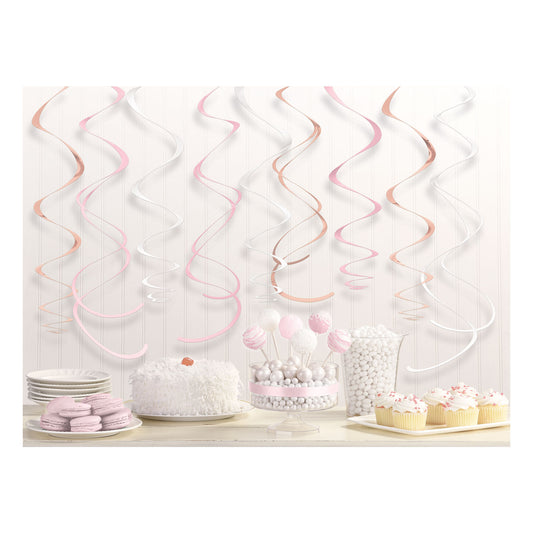 670851 IP X12 - Rose Gold Blush Swirl Decorations 55.8cm - 12 PKG/12
