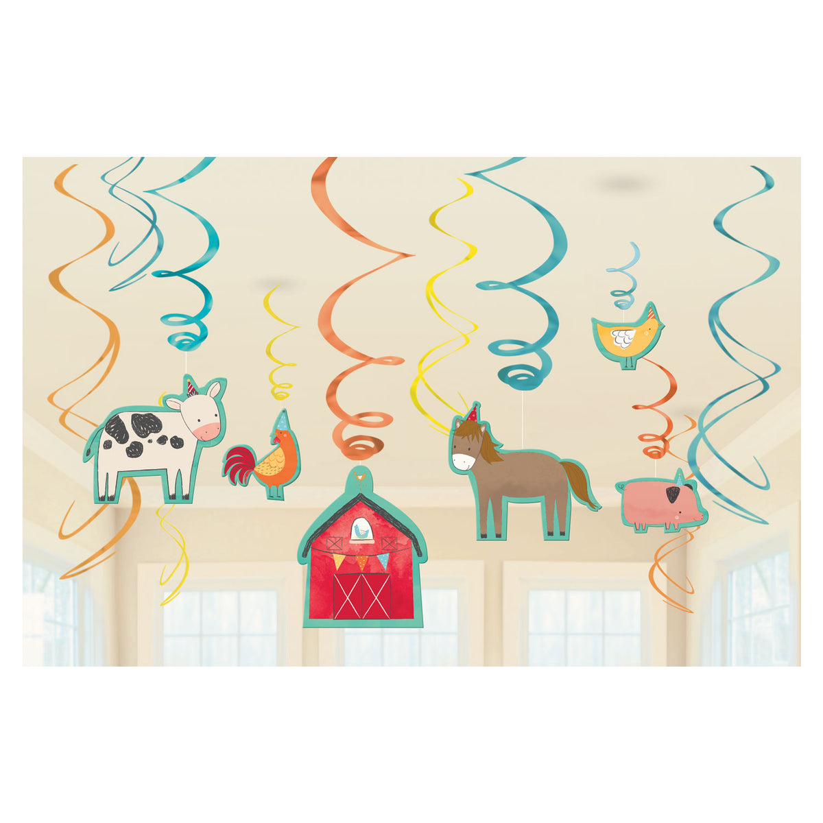 672172 IP X9 - Barnyard Birthday Swirl Decorations - 12 PKG/12