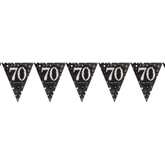 120357 IP X12 - Gold Sparkling Celebration 70th Plastic Pennant Bunting 4m x 20cm - 12 PC