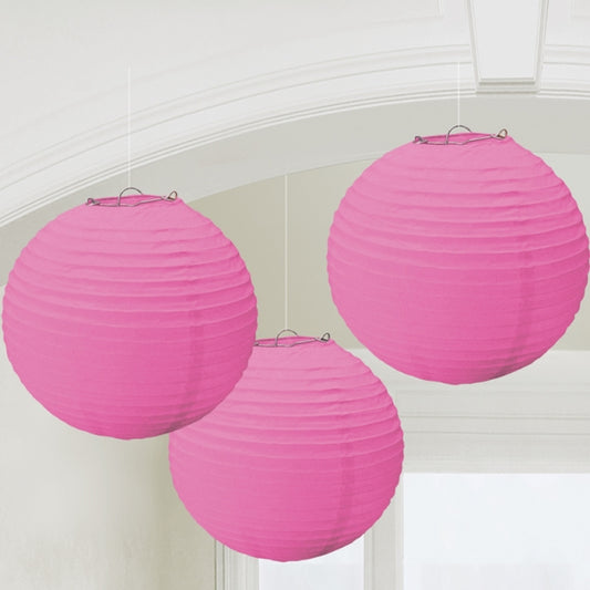 24055 - Bright Pink Paper Lanterns 24cm - 6 PKG/3