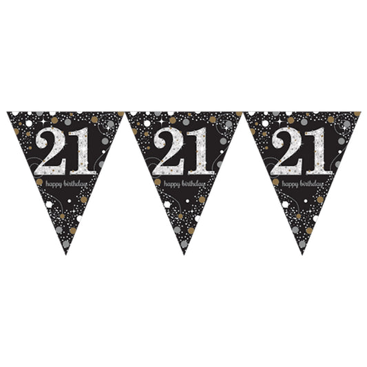 9900559 IP X12 - Gold Sparkling Celebration 21st Prismatic Happy Birthday Plastic Pennant Bunting 4m x 20cm - 12 PC
