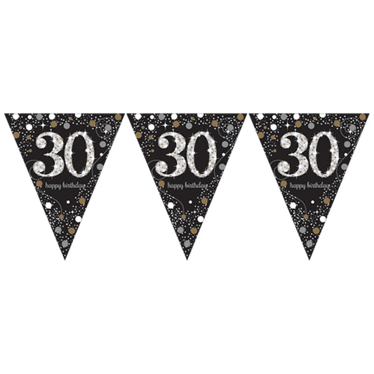 9900567 IP X12 - Gold Sparkling Celebration 30th Prismatic Happy Birthday Plastic Pennant Bunting 4m x 20cm - 12 PC