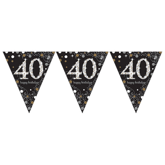 9900568 IP X12 - Gold Sparkling Celebration 40th Prismatic Happy Birthday Plastic Pennant Bunting 4m x 20cm - 12 PC
