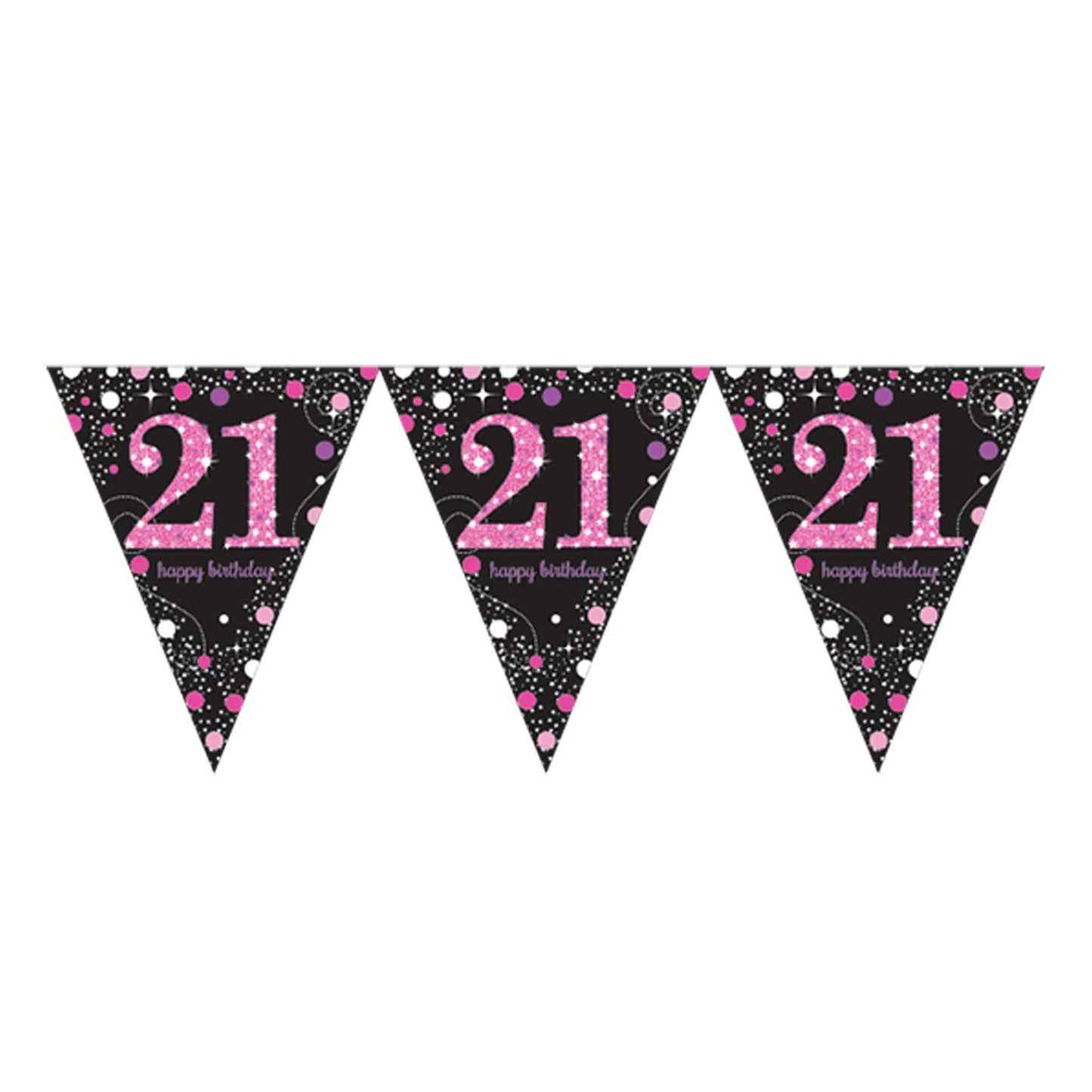 9900582 IP X12 - Pink Sparkling Celebration 21st Prismatic Plastic Pennant Bunting 4m x 20cm - 12 PC