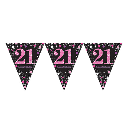 9900582 IP X12 - Pink Sparkling Celebration 21st Prismatic Plastic Pennant Bunting 4m x 20cm - 12 PC