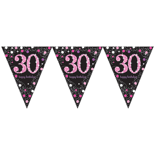 9900590 IP X12 - Pink Sparkling Celebration 30th Prismatic Plastic Pennant Bunting 4m x 20cm - 12 PC
