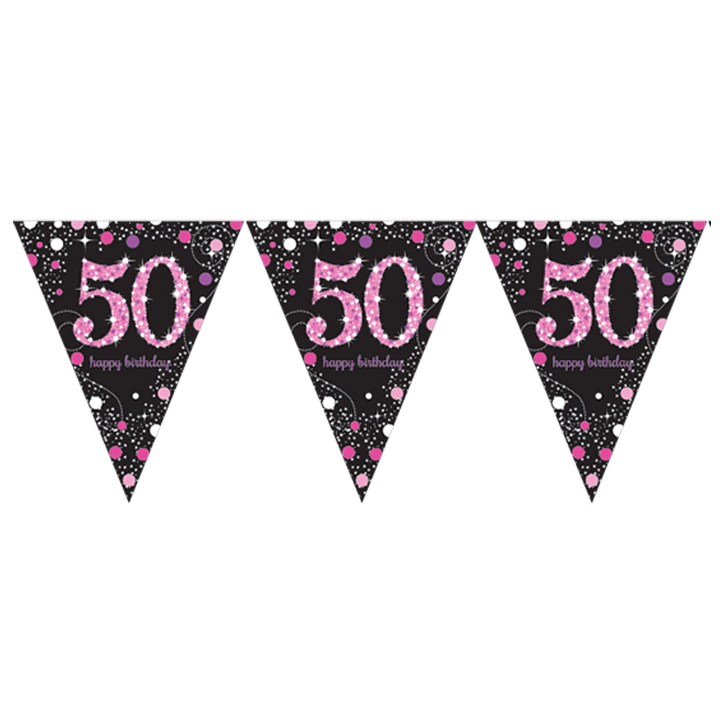 9900606 IP X12 - Pink Sparkling Celebration 50th Prismatic Plastic Pennant Bunting 4m x 20cm - 12 PC