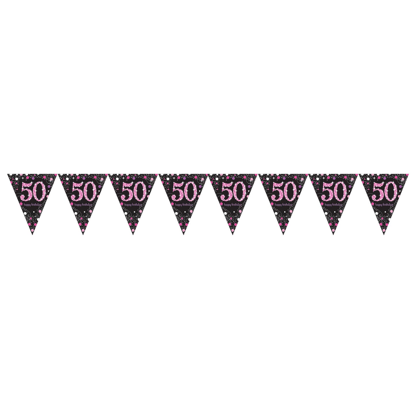 9900606 IP X12 - Pink Sparkling Celebration 50th Prismatic Plastic Pennant Bunting 4m x 20cm - 12 PC