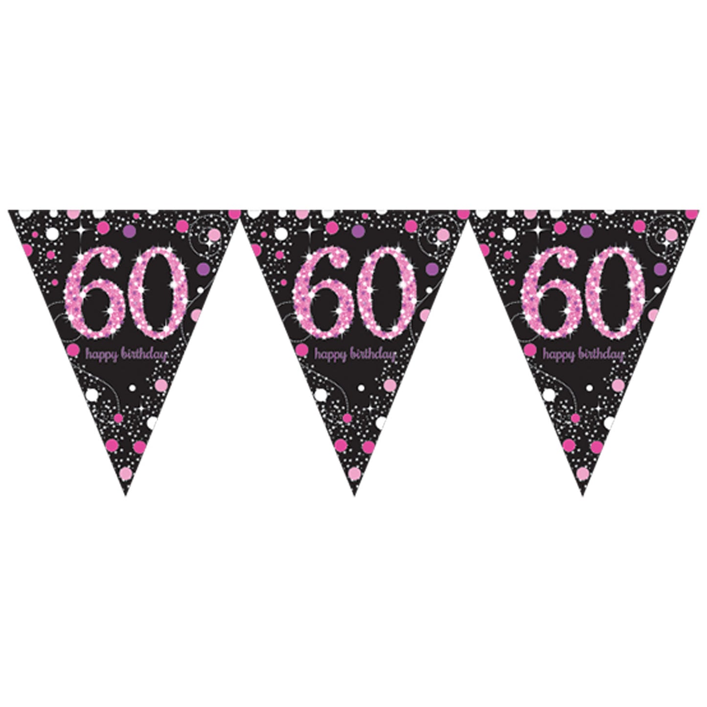 9900614 IP X12 - Pink Sparkling Celebration 60th Prismatic Pennant Bunting 4m x 20cm - 12 PC