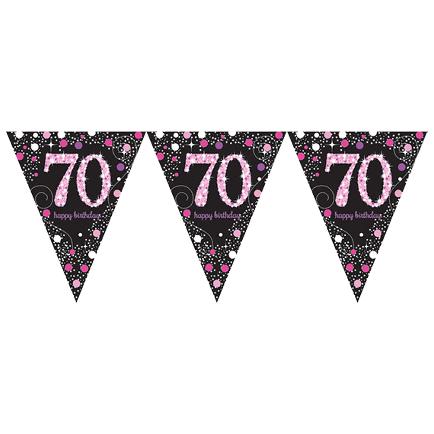 9901740 IP X12 - Pink Sparkling Celebration 70th Plastic Pennant Bunting 4m x 20cm - 12 PC