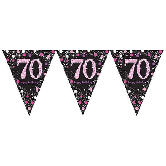 9901740 IP X12 - Pink Sparkling Celebration 70th Plastic Pennant Bunting 4m x 20cm - 12 PC