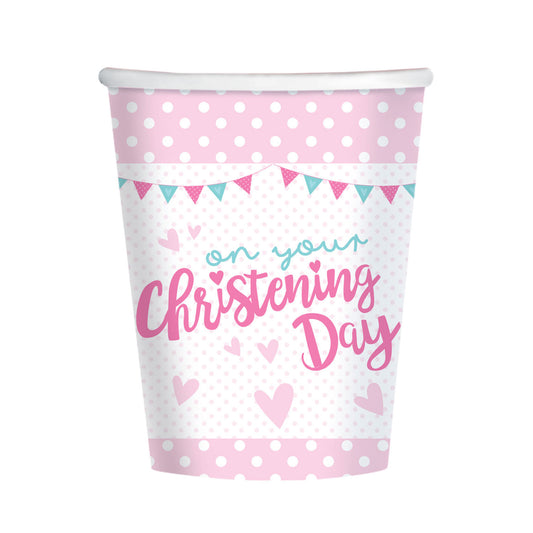 9901939 IP X6 - On your Christening Day Pink Paper Cups 266ml - 6 PKG/8