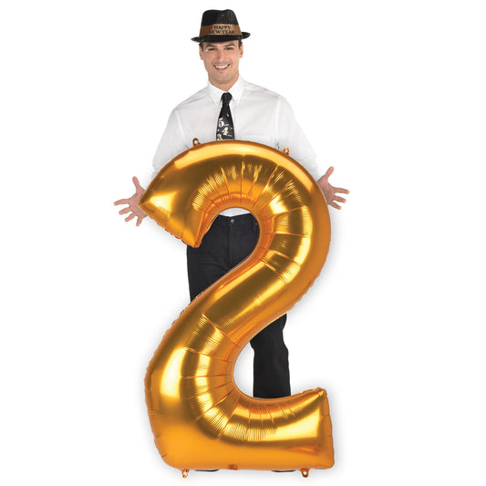 3889011 IP X3 - Number 2 Gold Jumbo SuperShape Foil Balloons 31"/78cm w x 53"/1.34m h L53 - 3 PC