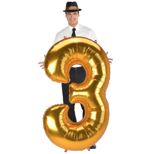 3889111 IP X3 - Number 3 Gold Jumbo SuperShape Foil Balloons 32"/81cm w x 53"/134cm h L53 - 3 PC