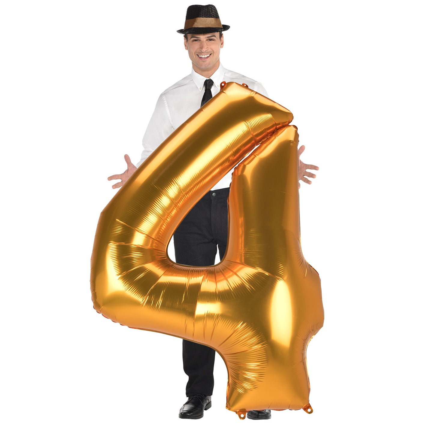 3889211 IP X3 - Number 4 Gold Jumbo SuperShape Foil Balloons 36"/91cm w x 54"/137cm h L53 - 3 PC