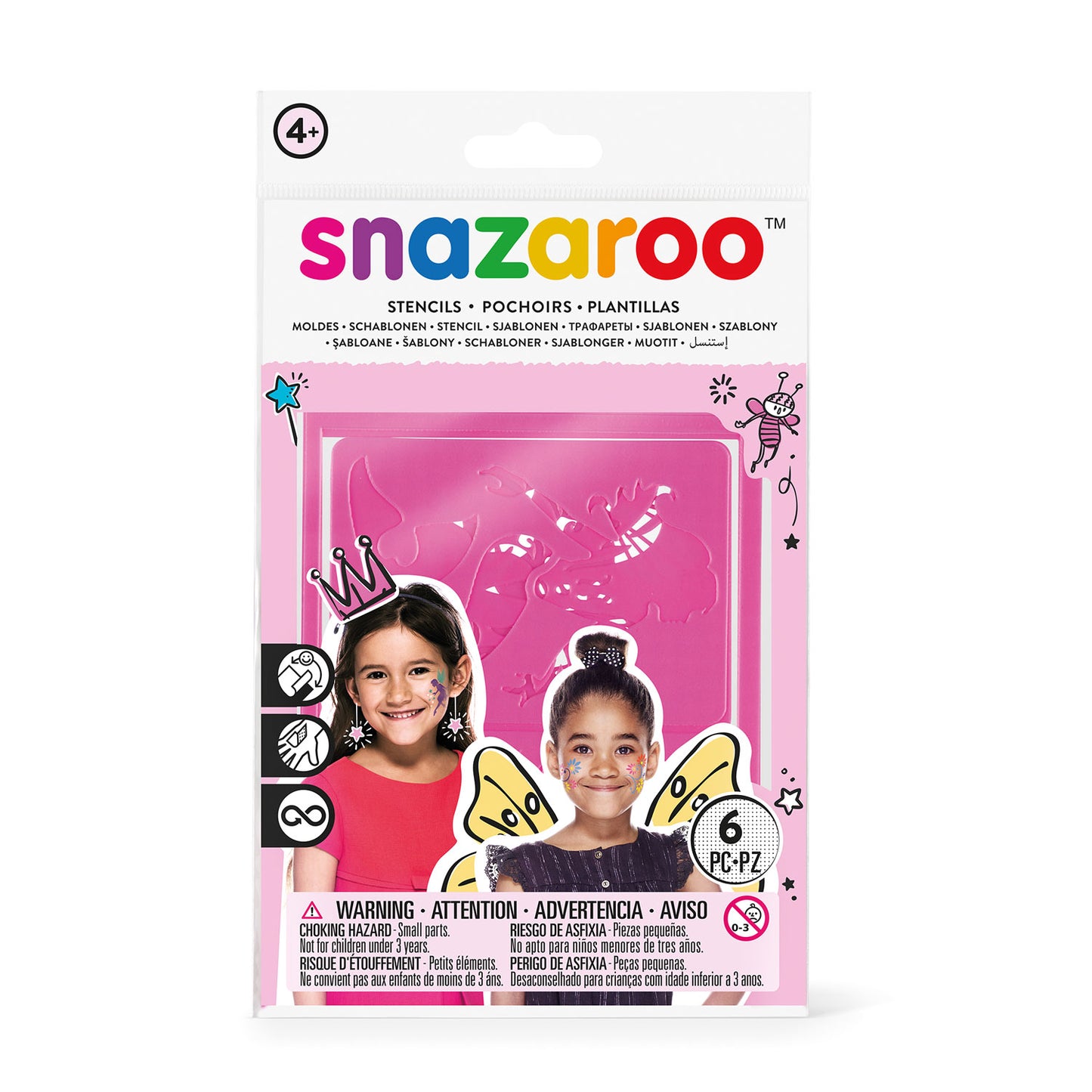 SZ1198014 IP X6 - Snazaroo Face Paint Re-use Stencils Girls - 6 PC
