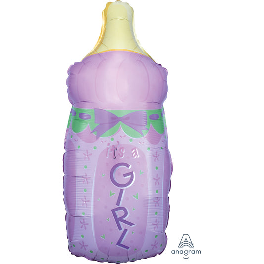 1425301 IP X5 - Baby Bottle Girl SuperShape Foil Balloons 13"/33cm w x 31"/79cm h P30 - 5 PC