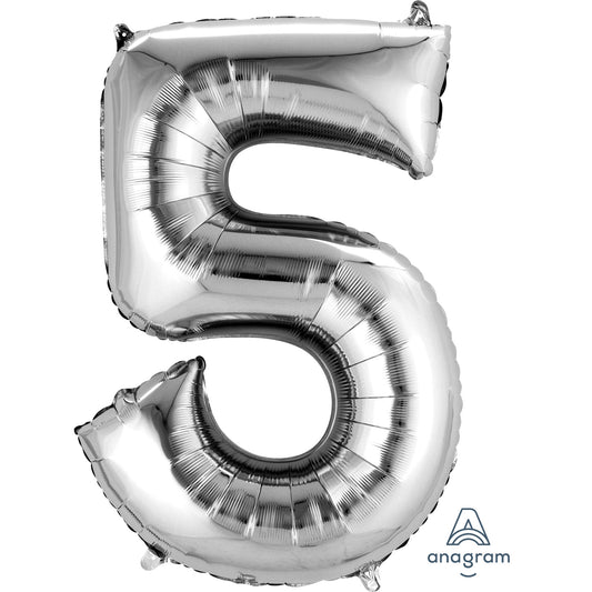 Number 5 Various Colours SuperShape Foil Balloons 23"/58cm w x 34"/86cm h P50 - 5 PC