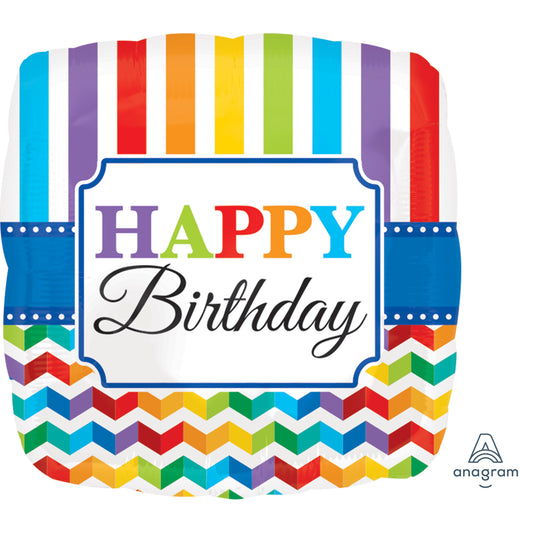 3077001 IP X5 - Happy Birthday Bright Stripe & Chevron Standard Foil Balloons S40 - 5 PC
