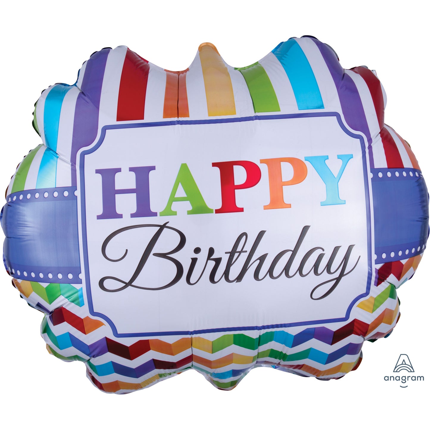3084801 IP X5 - Happy Birthday Stripe & Chevron SuperShape Foil Balloons 25"/63cm w x 22"/55cm h P35 - 5 PC