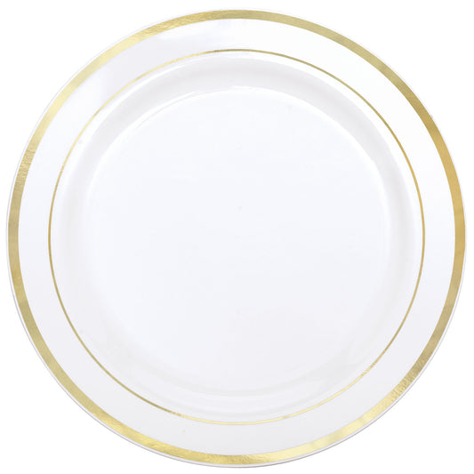 438986 IP X6 - Premium White Plastic Plates Gold Trim 19cm - 6 PKG/20