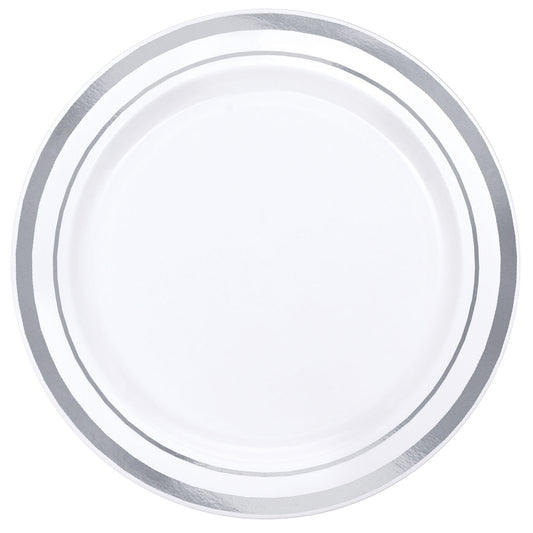 438995 IP X6 - Premium White Plastic Plates Silver Trim 16cm - 6 PKG/20