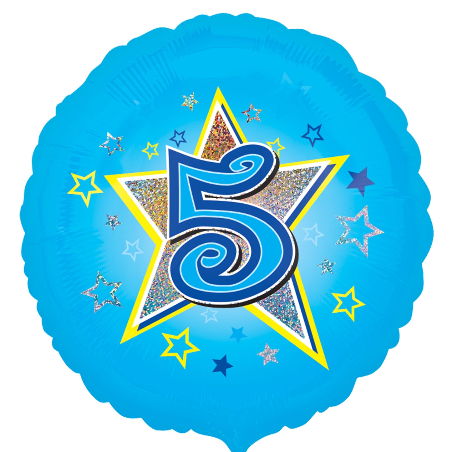 2953601 IP X5 - Blue Stars Age 5 Standard Holographic Foil Balloon S40 - 5 PC