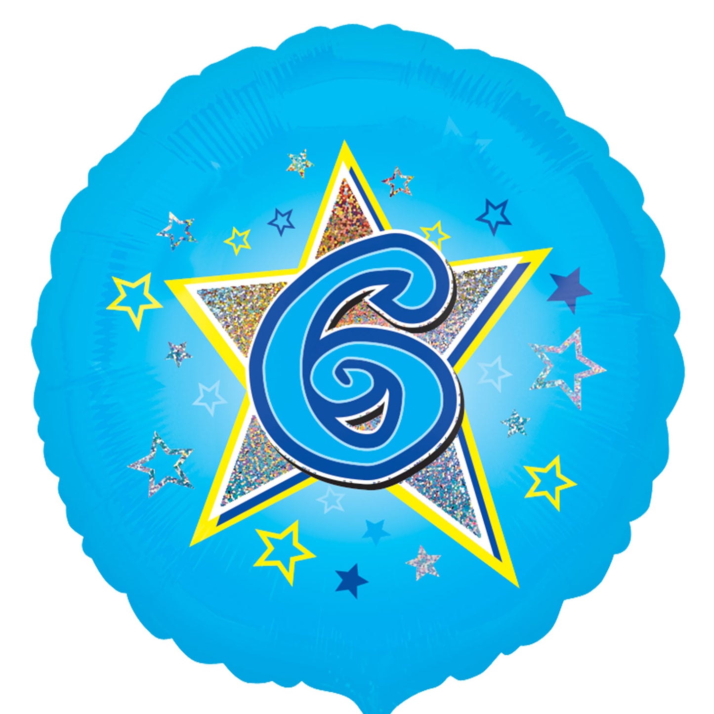 2953701 IP X5 - Blue Stars Age 6 Standard Holographic Foil Balloon S40 - 5 PC
