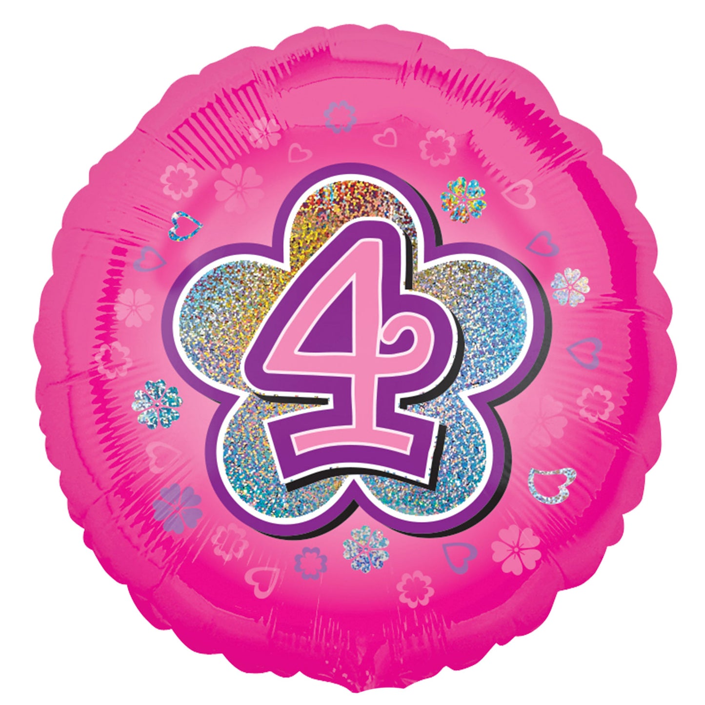 2954601 IP X5 - Pink Flowers Age 4 Standard Holographic Foil Balloon S40 - 5 PC
