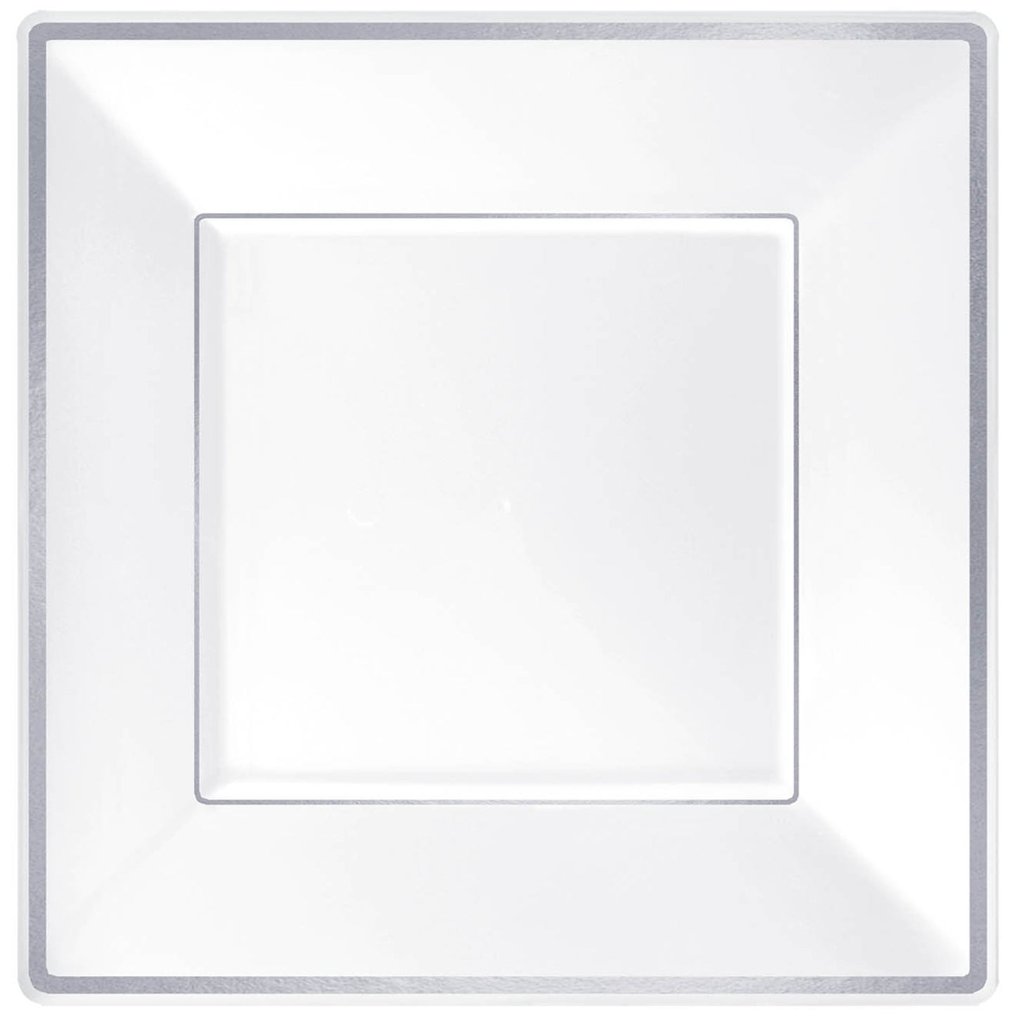 430066 IP X12 - Premium White Square Plastic Plates Silver Border 25cm - 12 PKG/8