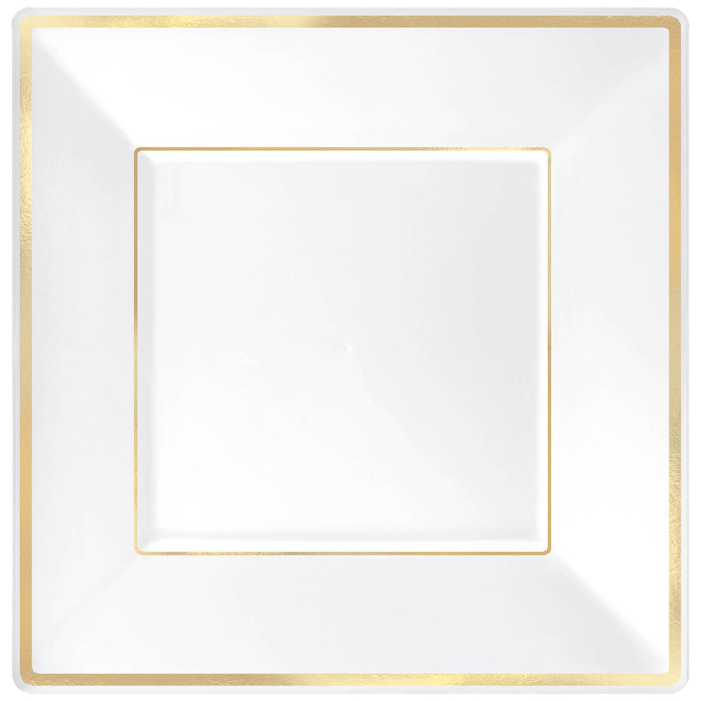 430067 IP X12 - Premium White Square Plastic Plates Gold Border 25cm - 12 PKG/8
