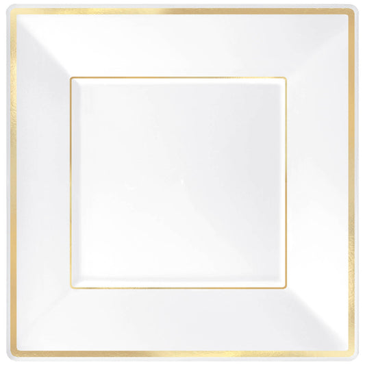 430067 IP X12 - Premium White Square Plastic Plates Gold Border 25cm - 12 PKG/8