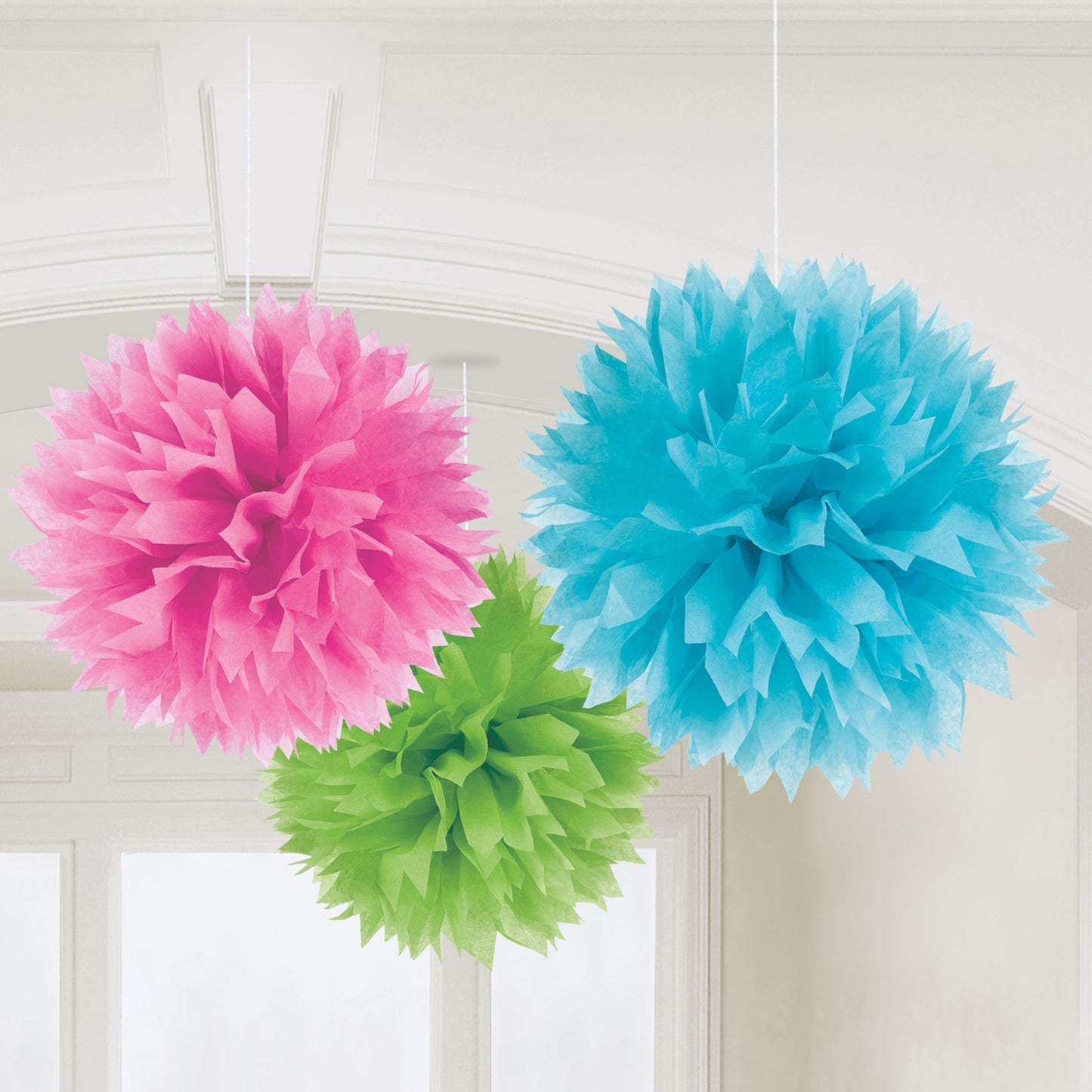 Bright Pink Fluffy Paper Decorations 40cm - 6 PKG/3