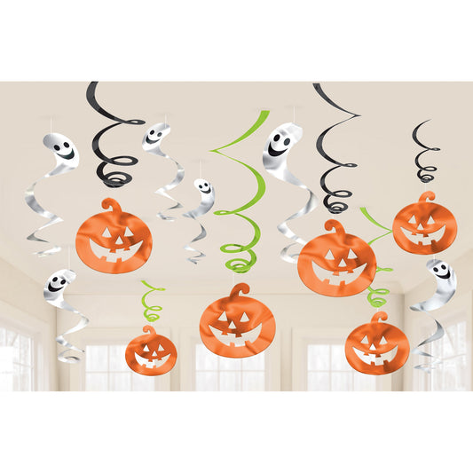 670460 IP X9 - Pumpkins & Ghosts Swirls Hanging Decorations - 9 PKG/12