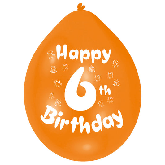 INT995549 IP X6 - Happy 6th Birthday Latex Balloons 22.8cm - 6 PKG/10