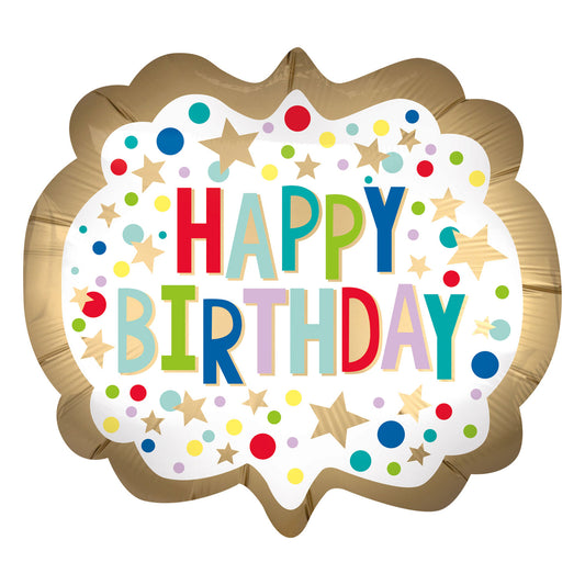 4126001 IP X5 - Gold Satin Marquee Dots SuperShape Foil Balloons 25"/63cm w x 22"/55cm h P35 - 5 PC
