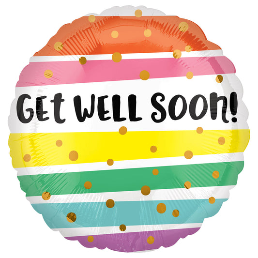 4168301 IP X5 - Get Well Bold Stripes Standard HX Foil Balloons S40 - 5 PC