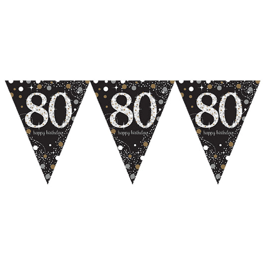 120358 IP X12 - Gold Sparkling Celebration 80th Plastic Pennant Bunting 4m x 20cm - 12 PC