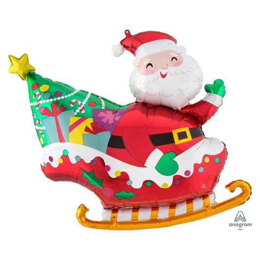 4204101 IP X5 - Santa's Sleigh SuperShape XL Foil Balloons 30"/76cm x 27"/71cm P35 - 5 PC
