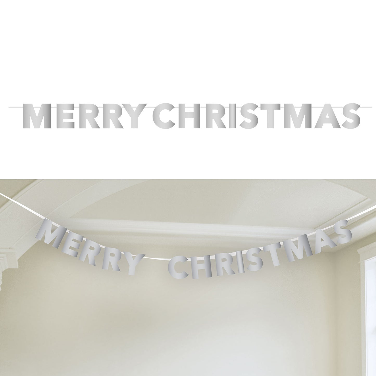 9908632 IP X6 - Silver Foil Merry Christmas Banner 2.8m - 6 PC