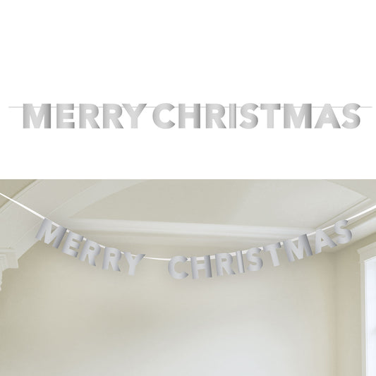 9908632 IP X6 - Silver Foil Merry Christmas Banner 2.8m - 6 PC